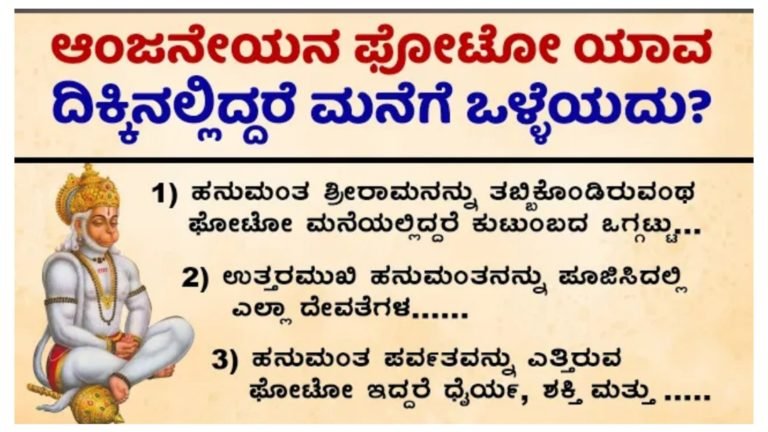 ಆಂಜನೇಯನ ಫೋಟೋ ಯಾವ ದಿಕ್ಕಿನಲ್ಲಿದ್ದರೆ ಮನೆಗೆ ಒಳ್ಳೆಯದು.